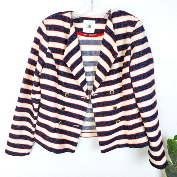 CAbi Collection Tweed Striped Nautical Blazer size 6 Sailor Preppy Pinup Twee - Picture 2 of 16